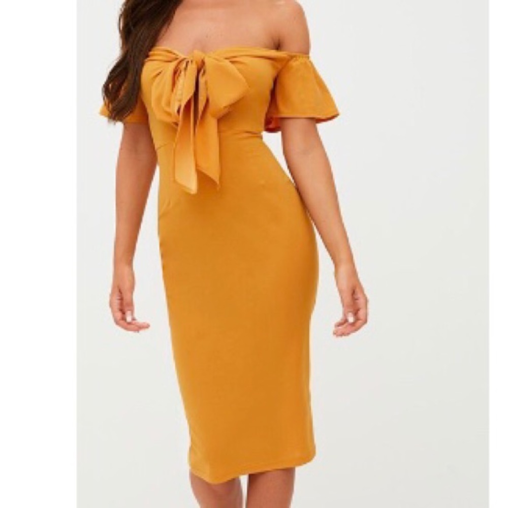 Mustard Bardot Midi Dress